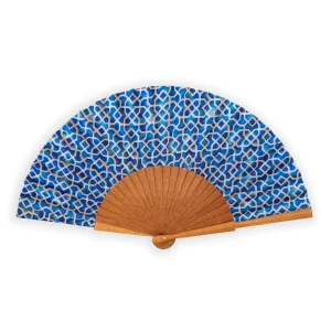 Abanico color Azul, Seda 100%, Madera Bocapi, Arte Islámico - Imagen 1