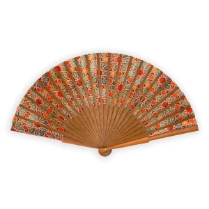 Abanico España, Seda 100% Madera Bocapi, Lacerías Alhambra Zellige Naranja - Imagen 2