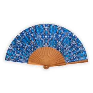 Abanico Azul Celeste, Seda 100%, Madera Bocapi, Farah Arte Islámico - Imagen 1