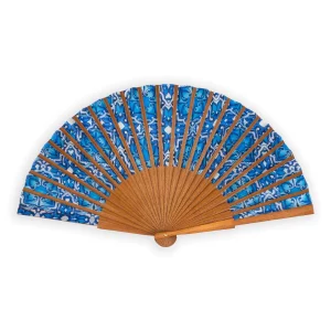 Abanico Azul Celeste, Seda 100%, Madera Bocapi, Farah Arte Islámico - Imagen 2