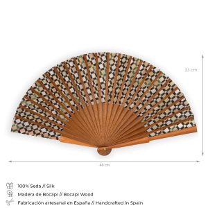 Abanico de Seda 100%, Madera Bocapi, Lacerías Árabes Alhambra de Granada - Imagen 4