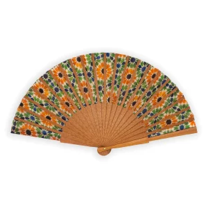 Abanico de Seda 100%, Amarillo Verde, Madera Bocapi 23cm - Imagen 2
