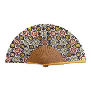 Abanico Multicolor, Seda 100%, Madera Bocapi, Azulejos Marroquíes - Imagen 1