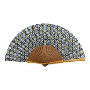 Abanico Azul y Verde, de Seda, Madera Bocapi, Estilo Azulejos Marroquís - Imagen 1