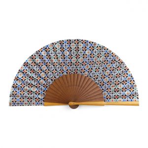 Abanico de Seda 100%, Multicolor, Geometria Islamica, Madera Bocapi - Imagen 1