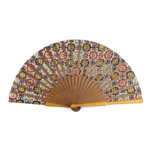 Abanico Multicolor, Seda 100%, Madera Bocapi, Azulejos Marroquíes - Imagen 2