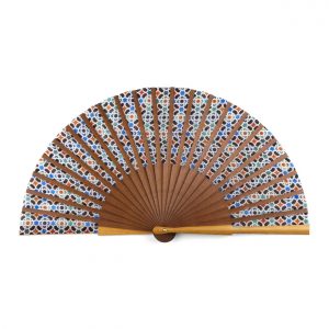 Abanico de Seda 100%, Multicolor, Geometria Islamica, Madera Bocapi - Imagen 2
