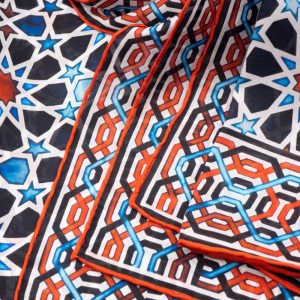 Fular Pañuelo de Seda, Azul Mosaicos Alhambra, Farah 180 x 65 - Imagen 3