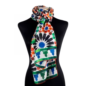 Pañuelo Fular de Seda, Naranja Verde, Garnata 180 x 65 - Imagen 2