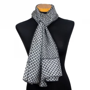 Fular Pañuelo 100% Seda Natural, Blanco y Negro, Asward 180 x 65 - Imagen 2
