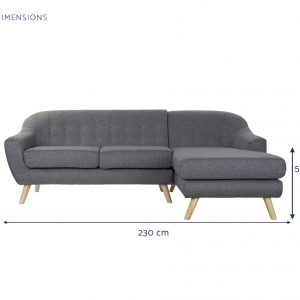 Sofá Chaise Longue Rubberwood 3 Plazas Poliéster PP, estilo Moderno Scandy - Imagen 15