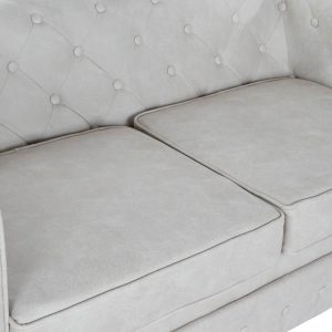 Sofá 2 Plazas Poliéster Madera, estilo clásico Chesterfield, Color Blanco - Imagen 2