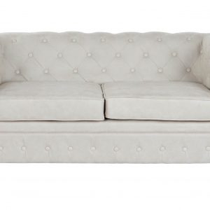 Sofá 2 Plazas Poliéster Madera, estilo clásico Chesterfield, Color Blanco - Imagen 3