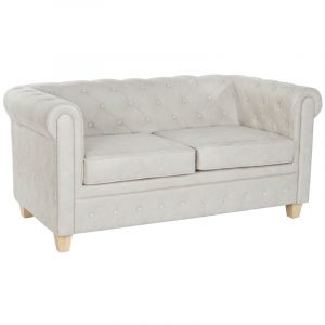 Sofá 2 Plazas Poliéster Madera, estilo clásico Chesterfield, Color Blanco - Imagen 1