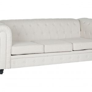Sofá 3 Plazas Poliéster Madera, estilo clásico Chesterfield, Color Crema - Imagen 5