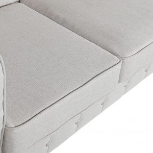 Sofá 3 Plazas Poliéster Madera, estilo clásico Chesterfield, Color Crema - Imagen 4