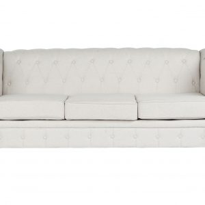 Sofá 3 Plazas Poliéster Madera, estilo clásico Chesterfield, Color Crema - Imagen 3