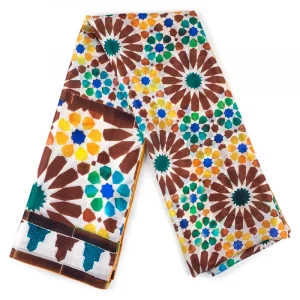 Fular Pañuelo de Seda, Marrón Amarillo, Garnata Arte Islámico 180 x 65 - Imagen 1