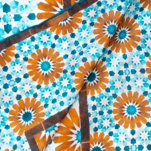 Fular Pañuelo de Seda, Marrón Azul Celeste Blanco, Layla 180 x 65 - Imagen 3