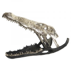 Figura Decorativa Cocodrilo, Alumínio Champan Gris Oscuro Bicolor Altura 39cm - Imagen 1