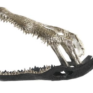 Figura Decorativa Cocodrilo, Alumínio Champan Gris Oscuro Bicolor Altura 39cm - Imagen 4