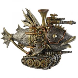 Figura Decorativa Pez Guerrero, de Resina Gris, Altura 22cm - Imagen 1