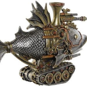 Figura Decorativa Pez Guerrero, de Resina Gris, Altura 22cm - Imagen 3