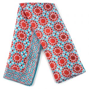 Pañuelo Fular de Seda, Azul Rojo Blanco, Diseño Arte Islámico 180 x 65 - Imagen 1
