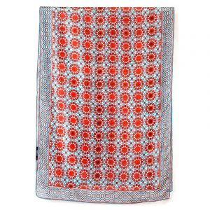 Pañuelo Fular de Seda, Azul Rojo Blanco, Diseño Arte Islámico 180 x 65 - Imagen 3