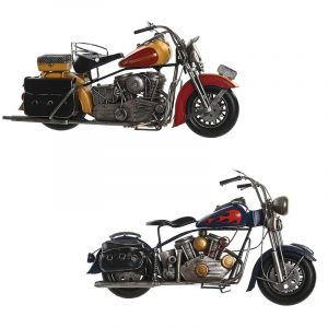 Surtido 2 Motos Chopper, de Metal Estilo Vintage, Rojo Azul Amarillo - Imagen 1