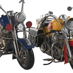 Surtido 2 Motos Chopper, de Metal Estilo Vintage, Rojo Azul Amarillo - Imagen 4