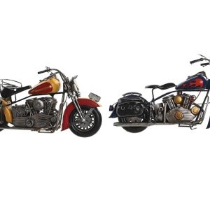 Surtido 2 Motos Chopper, de Metal Estilo Vintage, Rojo Azul Amarillo - Imagen 3