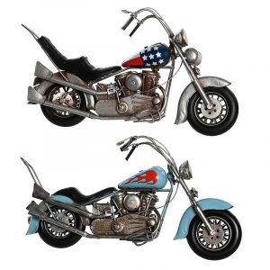 Surtido 2 Motos, de Metal Estilo Chopper, Azul Marino, Azul Celeste - Imagen 1