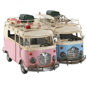 Surtido 2 Furgonetas Decorativa, de Metal, Rosa y Azul Celeste Flower Power - Imagen 1