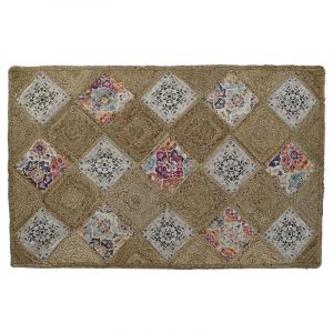 Alfombra de Yute, Natural, Diseño Patchwork, Estilo Boho - Imagen 1