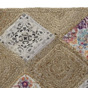 Alfombra de Yute, Natural, Diseño Patchwork, Estilo Boho - Imagen 3