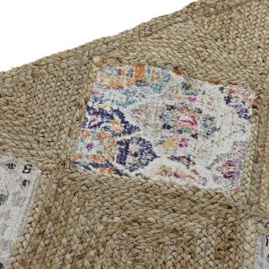 Alfombra de Yute, Natural, Diseño Patchwork, Estilo Boho - Imagen 2