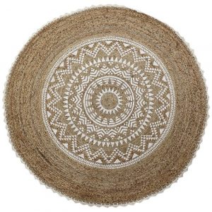 Alfombra de Yute y Algodón, Redonda, Mandala, Marrón, Estilo Boho - Imagen 1