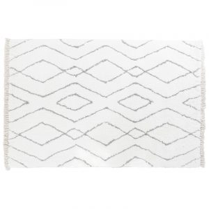 Alfombra Poliéster, Con Rombos, Blanco y Gris, Estilo Scandi Nórdico - Imagen 1