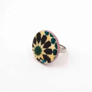 Anillo Plata Esterlina, Azulejos Marroquíes, Ajustable, Hecho a Mano - Imagen 1