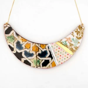 Collar Grande, Reversible, Detalles en Oro, Geometrías Mosaicos Árabes - Imagen 5