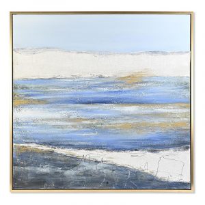 Cuadro Lienzo, Mediterráneo Azul, Acabado Pintado a Mano, Marco Dorado - Imagen 1