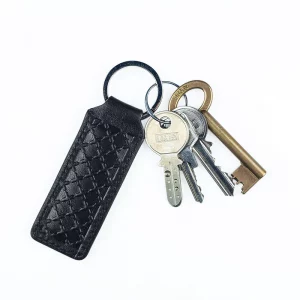 Juego Cartera y Llavero, Piel Fina Marrón - Negro, Patrón Relieve Clásico - Imagen 7