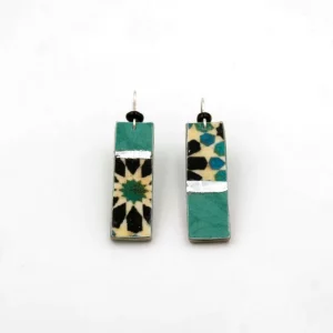 Pendientes Rectángulo, Aretes Verde y Negro, Arte Islámico - Imagen 1