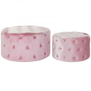 Set Reposapiés, Juego 2 Pufs Velvet MDF, Terciopelo Color Rosa o Gris - Imagen 1