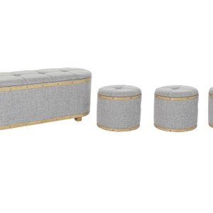 Set Descalzador, Juego de 4, Madera y Tejido Poliéster, Color Gris - Imagen 6