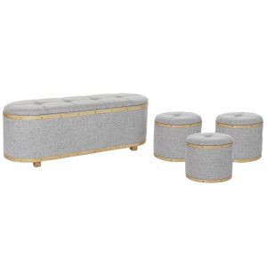 Set Descalzador, Juego de 4, Madera y Tejido Poliéster, Color Gris - Imagen 1