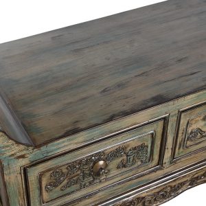 Descalzador, Pie de Cama, Banquete, Madera Olmo Tallado, 4 Cajones - Imagen 3