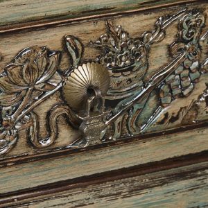 Descalzador, Pie de Cama, Banquete, Madera Olmo Tallado, 4 Cajones - Imagen 2