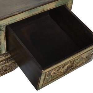 Descalzador, Pie de Cama, Banquete, Madera Olmo Tallado, 4 Cajones - Imagen 6